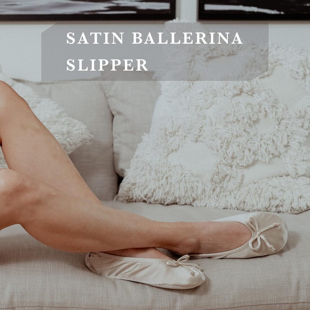isotoner Women's Satin Ballerina Slippers Bow Tie Cream S 5-6 - Picture 2 of 8